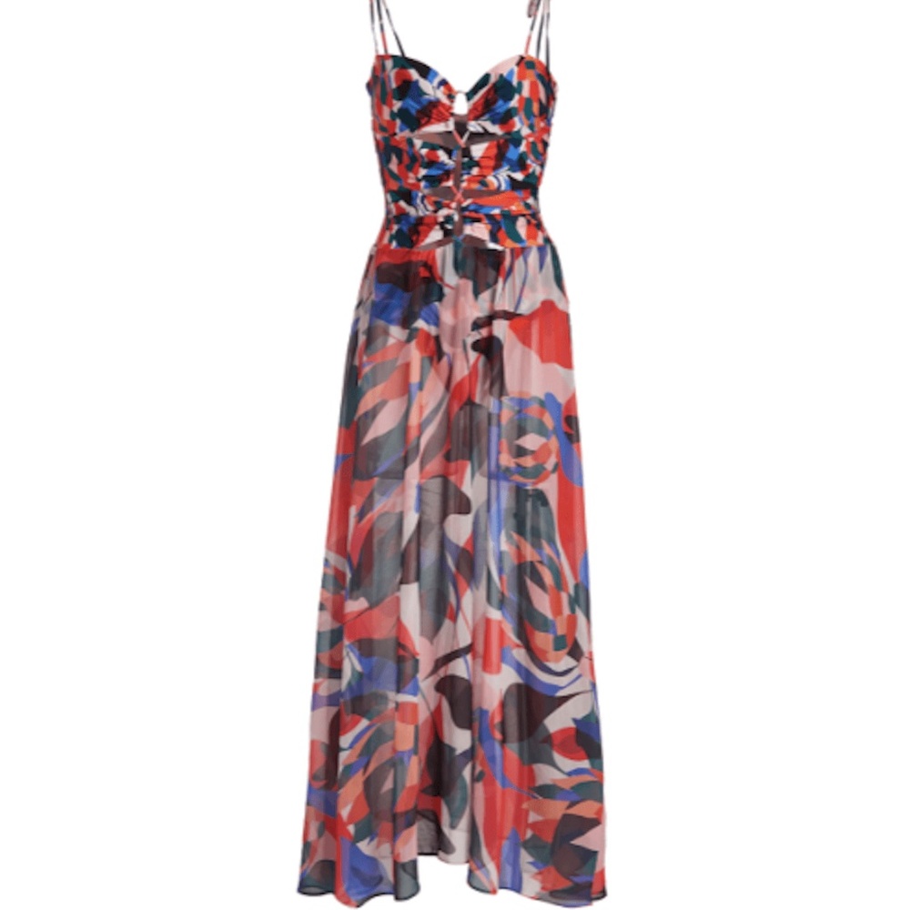 PatBO Protea Moscow Lace Up Maxi Beach Dress - Size Small  Color: Poppy